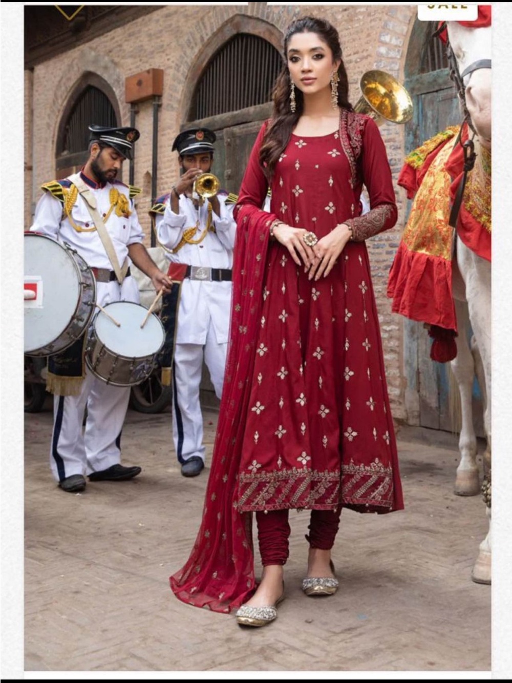 Maroon Embellished Maxi Dress with Matching Dupatta